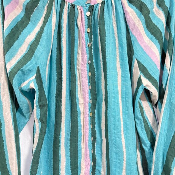 FRNCH Paris Corrynn Blue,‎ Green, Pink, Cream Striped Blouse Size M - Picture 3 of 8